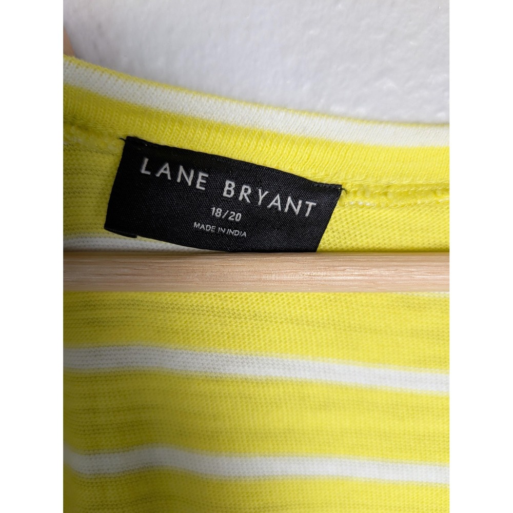 Lane Bryant Dress Womens 2X Yellow Stripe Jersey T Shirt V Neck‎ Belted Pockets - Picture 3 of 8